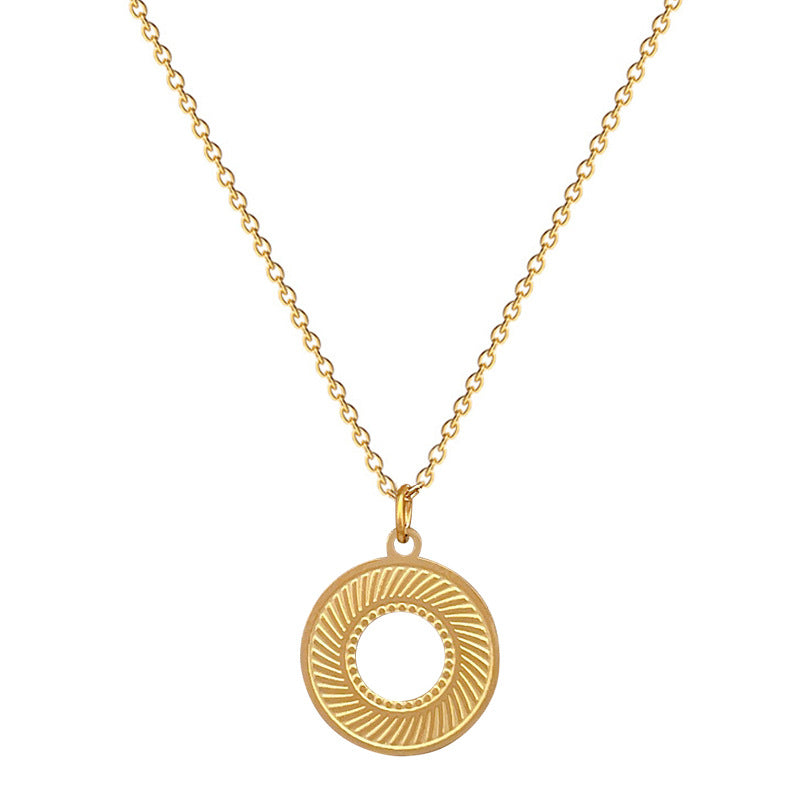 Minimalist Titanium Steel Rotating Circular Pendant Necklace for Women and Men, Geometric Locket Style Clavicle Chain with Gold Plated Finish