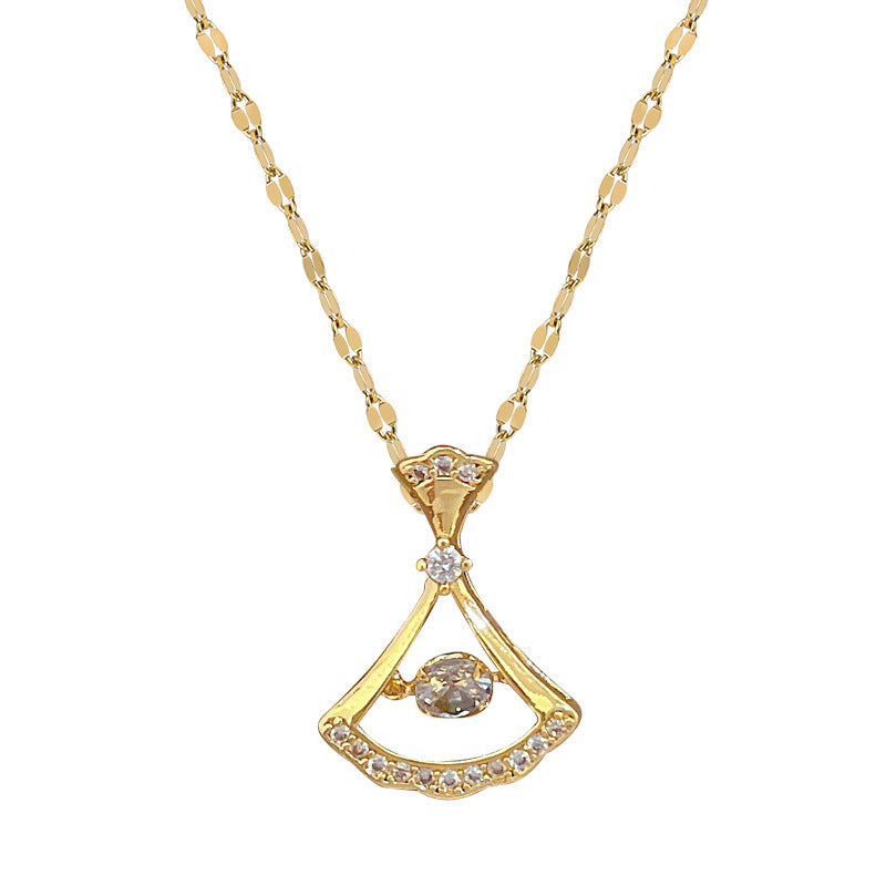 Elegante Collar con Colgante de Luna Geométrica de Lujo para Mujeres y Hombres, Cadena Delicada de Acero Inoxidable para Clavícula con Incrustaciones de Pedrería