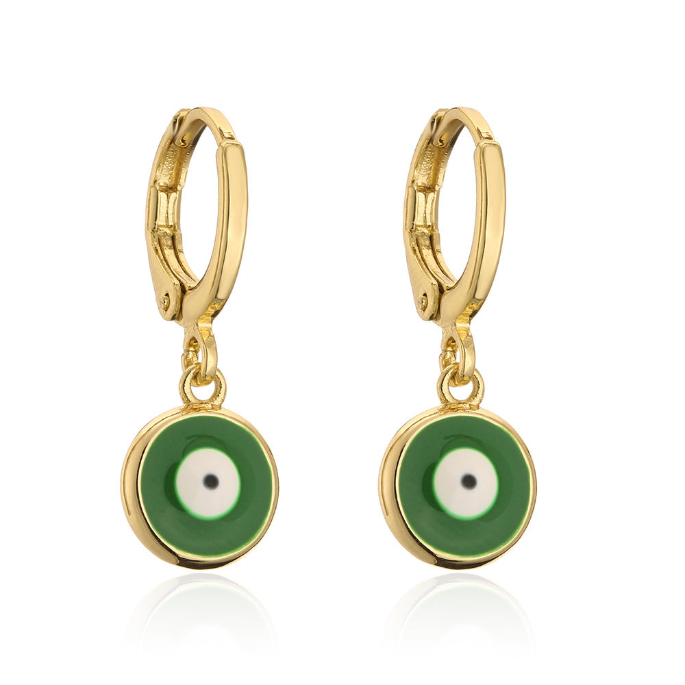 Vintage Geometric Eye Drop Earrings 18K Gold Plated Copper Colorful Enamel Micro-Paved Fashion Jewelry for Women