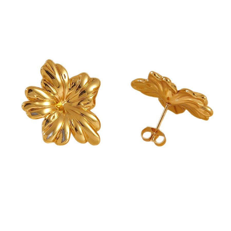 Elegant Floral Geometric Stainless Steel Earrings for Women