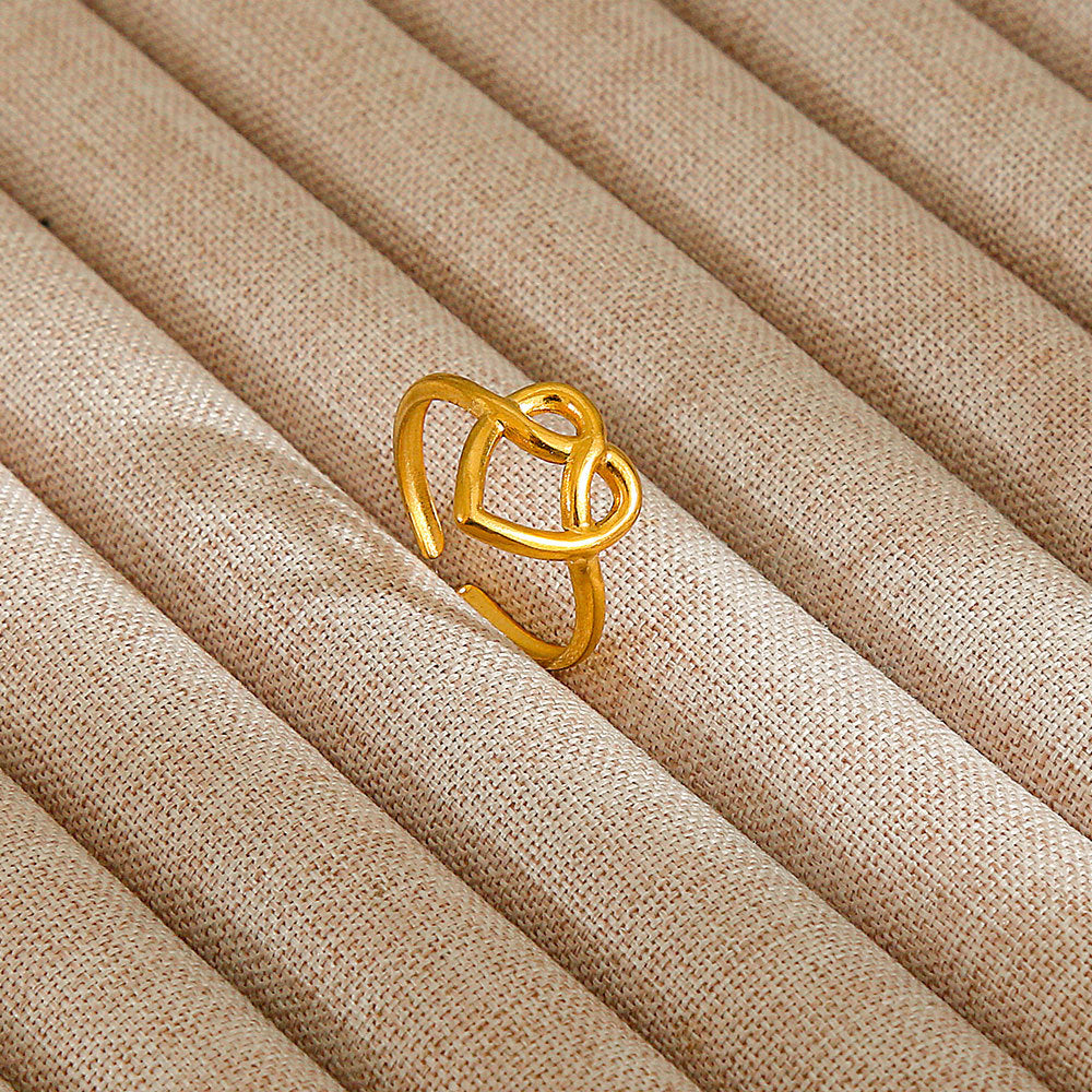 Minimalist Geometric Flower-Shaped Titanium Steel Ring with Plating Finish for Women, Adjustable Open Band Fashion Ring