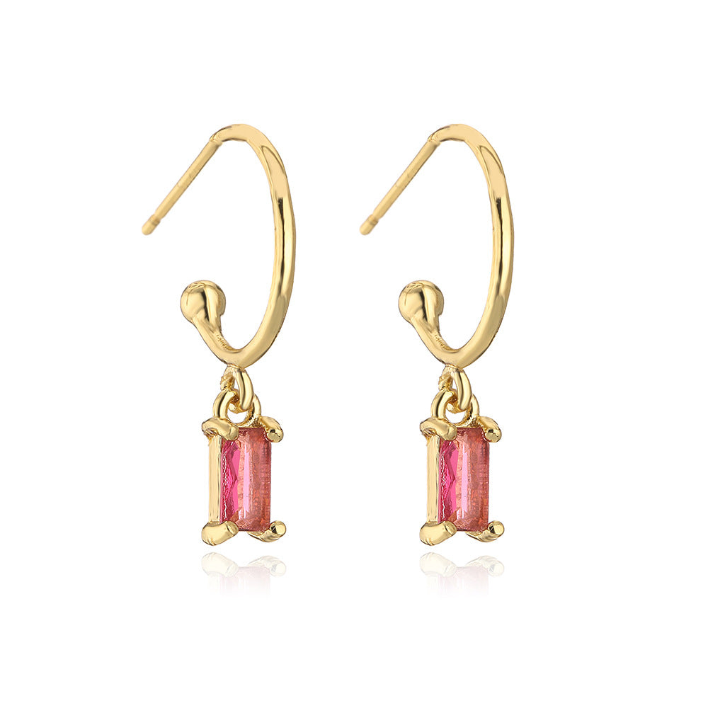 Minimalist Geometric Copper Earrings with Real Gold Plating and Cubic Zirconia Accents for Women
