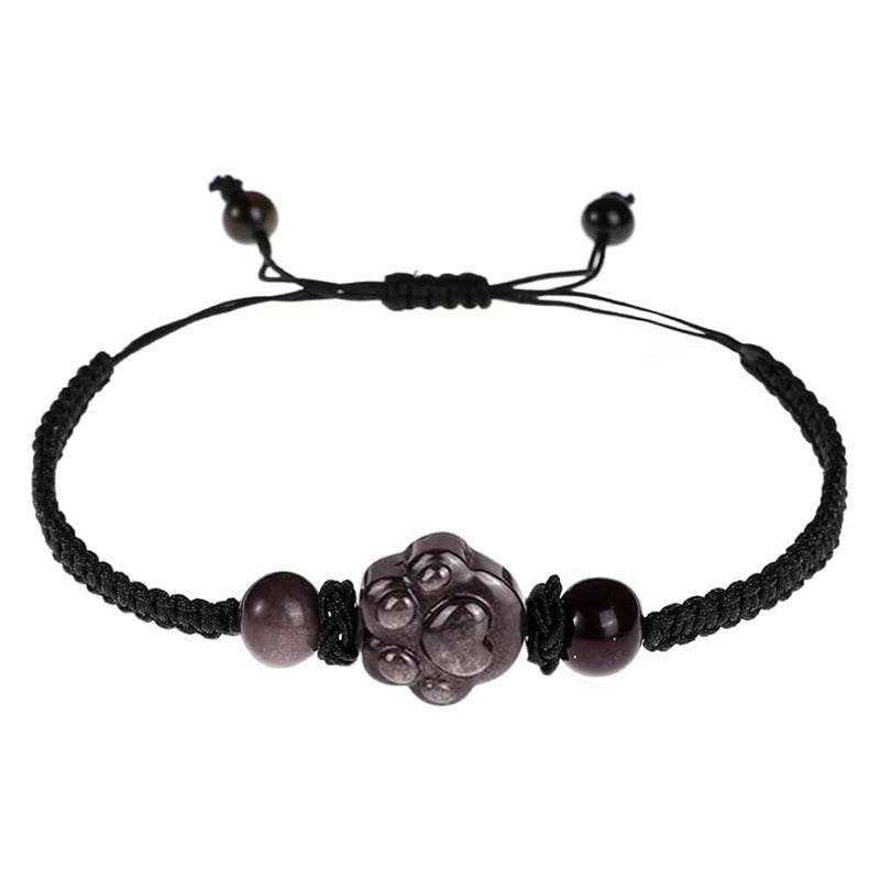 Sweet Animal Cat Obsidian Pink Crystal Bracelet for Unisex
