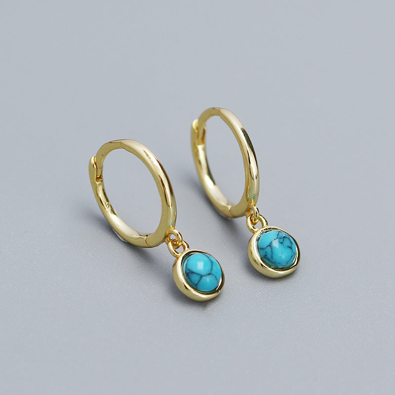Orecchini pendenti da donna geometrici e minimalisti in argento sterling S925 con pietra di luna sintetica, agata e turchese