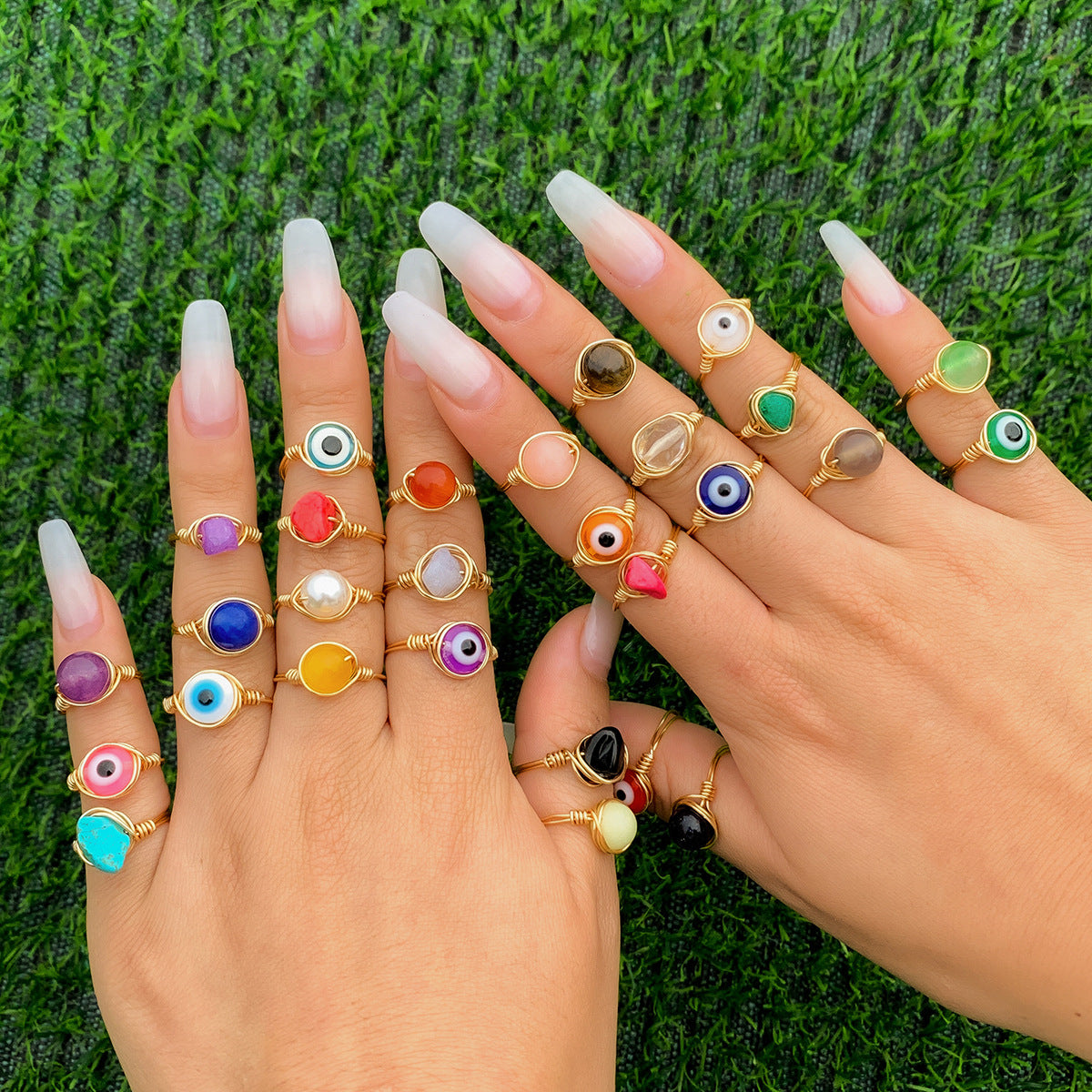 Vintage Punk Plated Acrylic Opal Eye Ring for Women