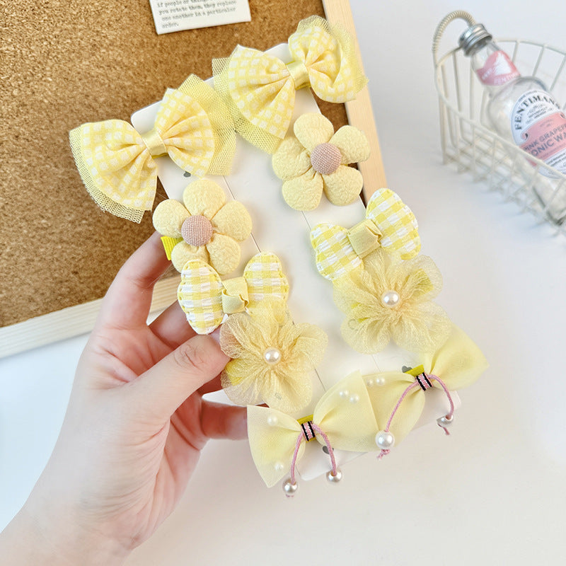 Sweet Bow-Shaped Hair Clip for Kids with Floral and Gingham Pattern Fabric Design, Tulle Netting and Macaron Color Accents