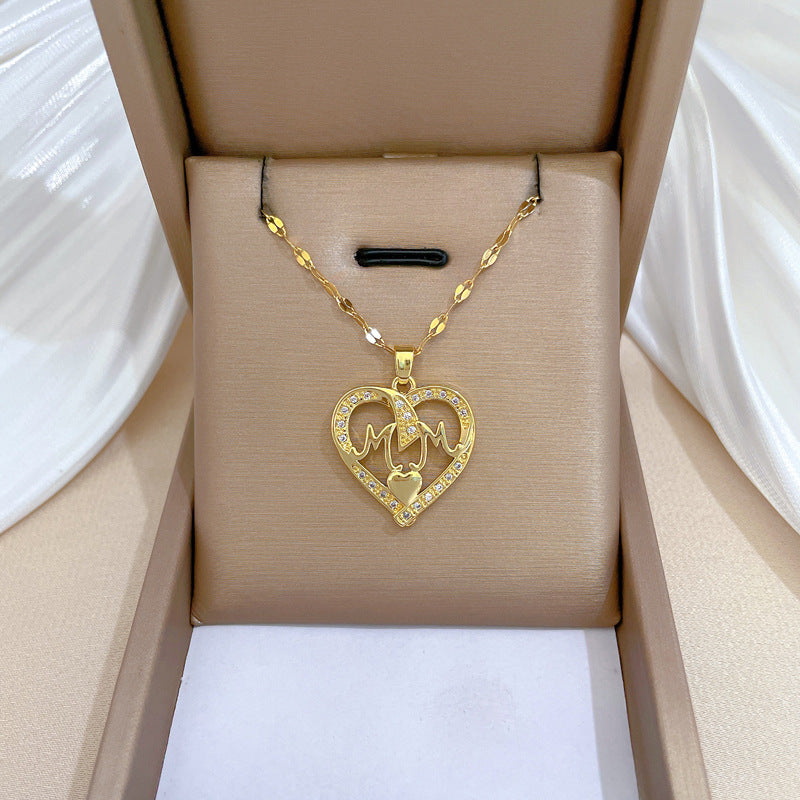 Collar Minimalista de Acero de Titanio con Forma de Corazón y Detalles de Circonita Cúbica para Mujeres y Hombres, Delicada Cadena a la Clavícula