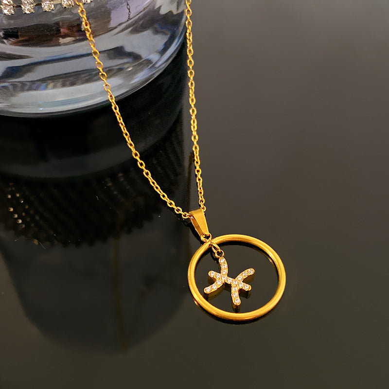 Sporty Sweet Gold Plated Titanium Steel Necklace with Brass Pendant for Unisex