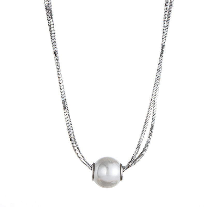 Luxury Elegant Teardrop Round Pearl Titanium Steel Snake Chain Necklace for Women