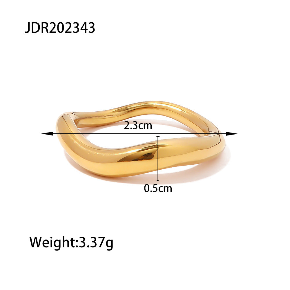18K Gold Plated Geometric Round Stainless Steel Ring with Cubic Zirconia for Women
