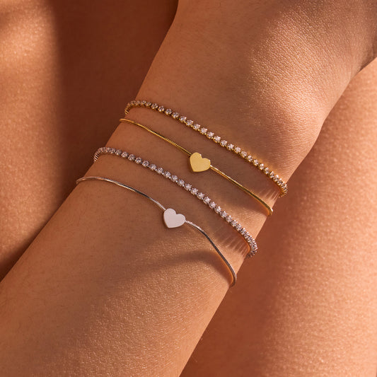 Minimalist Double-Layer Heart-Shaped Stainless Steel Bracelet with Zirconia Accents for Women and Men
