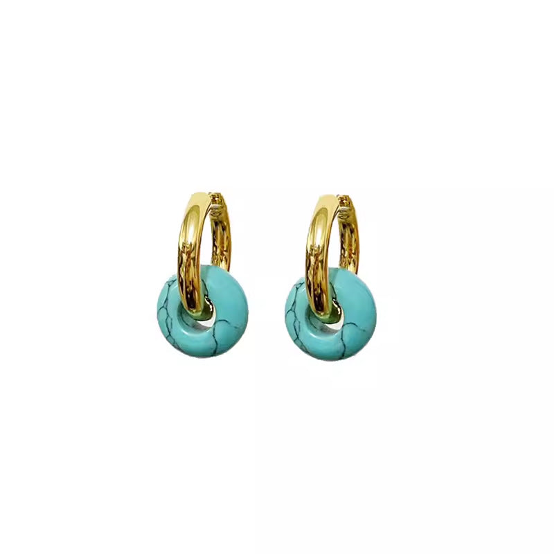 Pendientes minimalistas de acero inoxidable en forma de U con incrustaciones de ágata natural para hombre y mujer