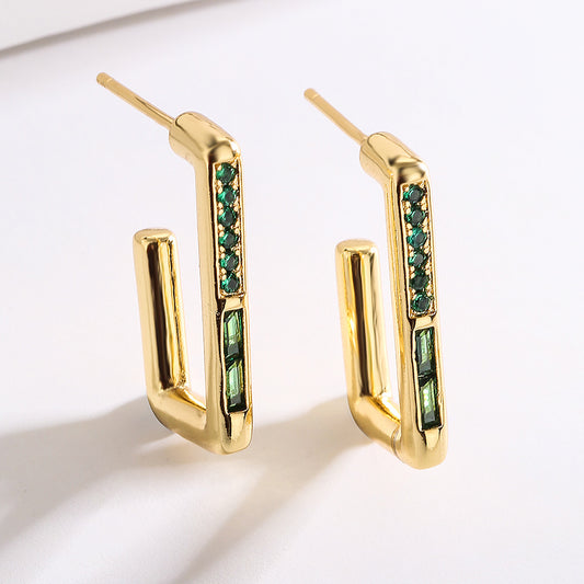 Pendientes Geométricos Minimalistas para Mujer de Latón con Baño de Oro de 18K e Incrustaciones de Zirconia