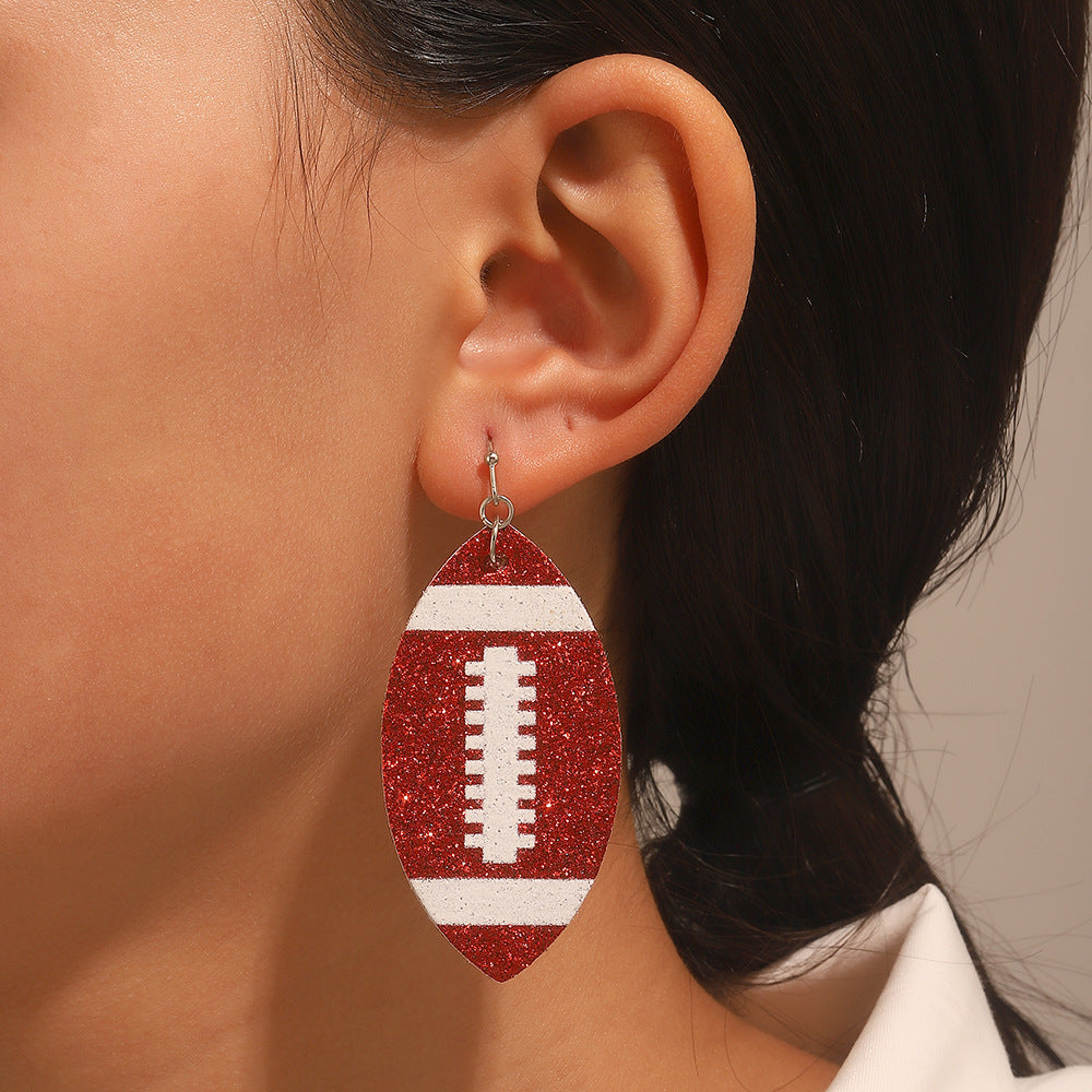 Vintage Acrylic Heart Stud Earrings with Sports Ball Print for Women