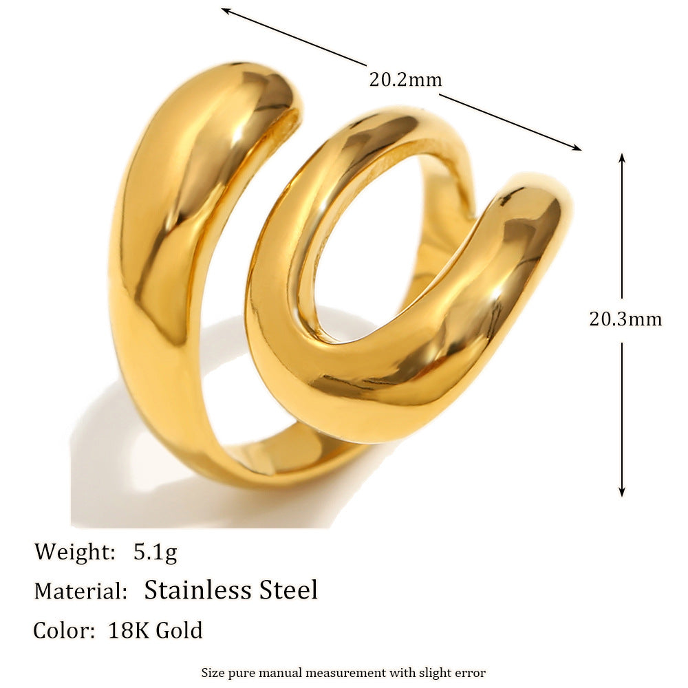 Minimalist Geometric Stainless Steel Plated 18K Gold French-Style Open Snake Ring for Women