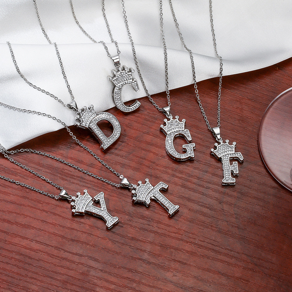 Minimalist Geometric Letter Pendant Necklace for Women in Copper with Silver Plating