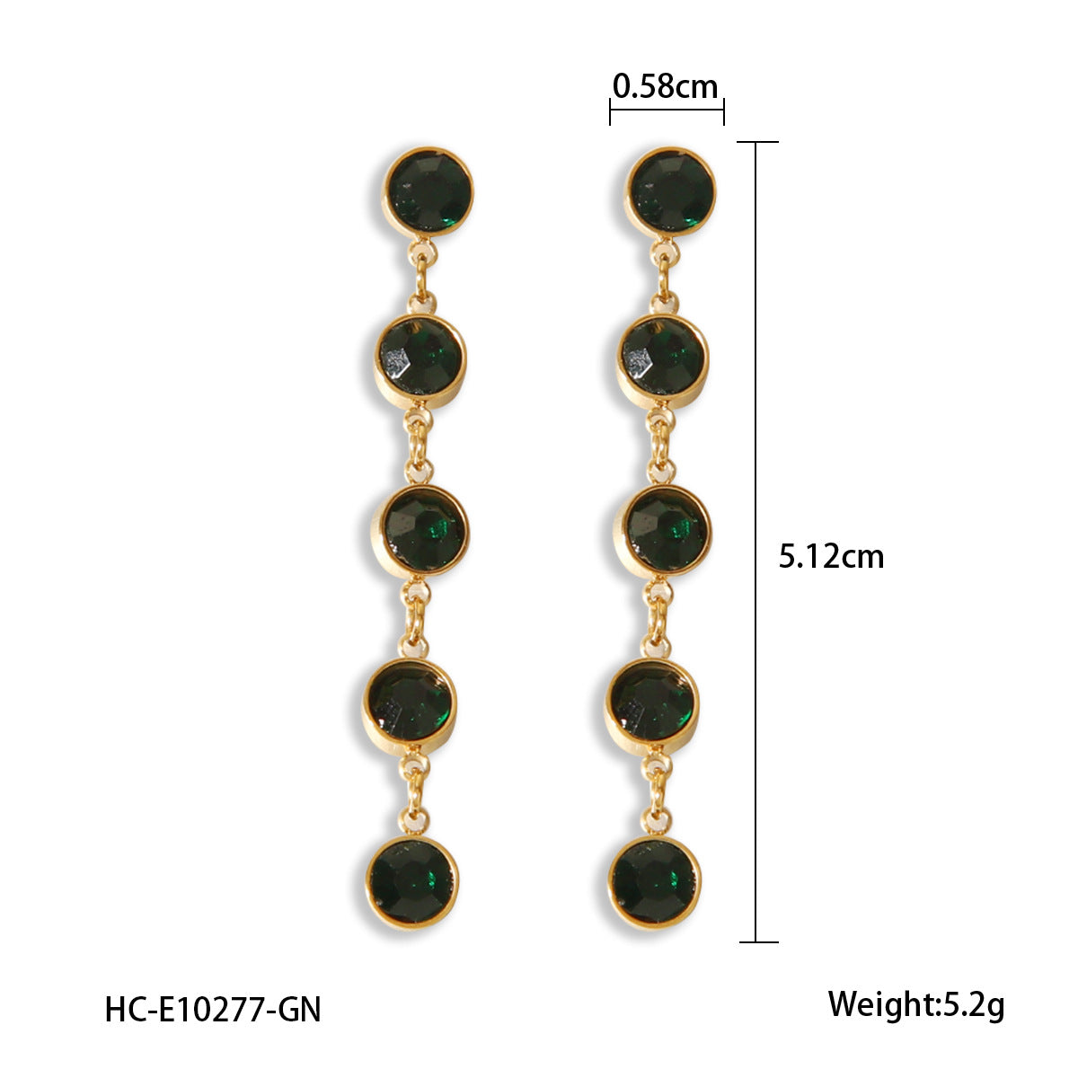 Fashionable Geometric Tassel 18K Gold Plated Stainless Steel Round Rhinestone Earrings for Women