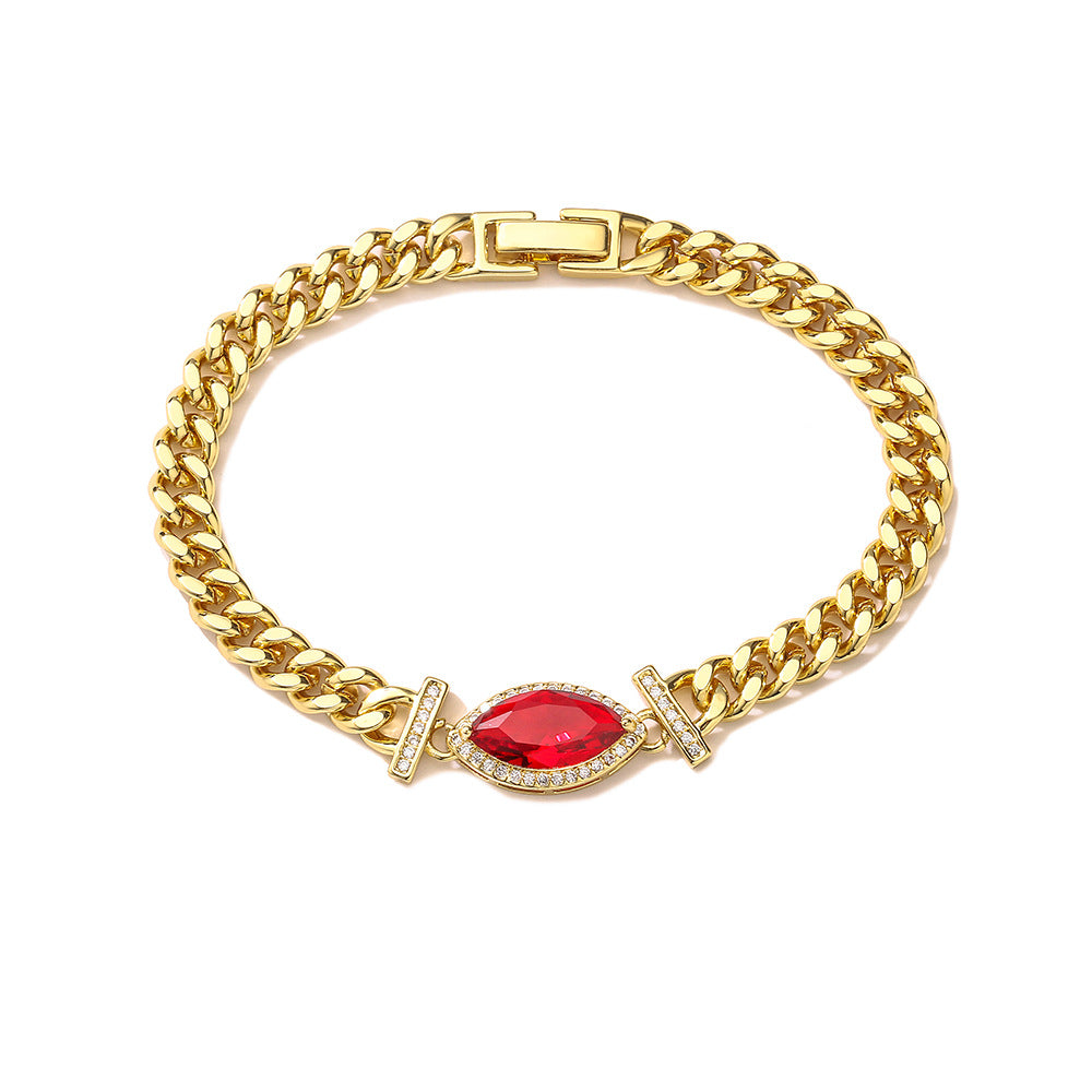 Fashionable Geometric Bracelet for Women Made of Brass with Real Gold Plating and Zircon Accents