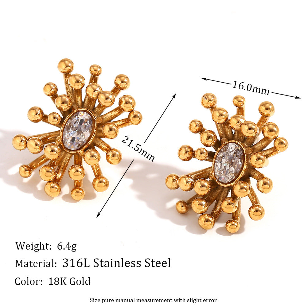 Orecchini a clip vuoti geometrici vintage in acciaio inossidabile placcati oro 18 carati da donna