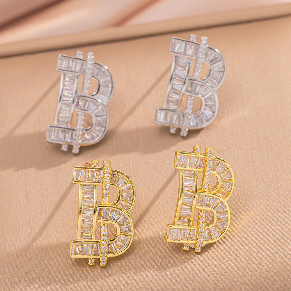 Minimalist Geometric Letter Stud Earrings in Copper with 18K Gold Plating Hypoallergenic Luxury Fashion Ear Jewelry for Women