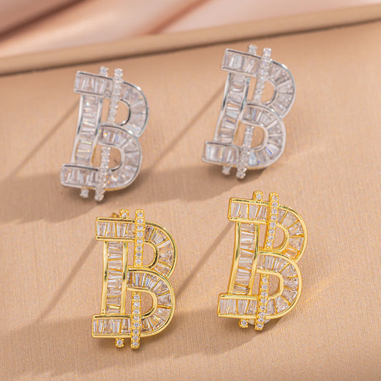Aretes de tuerca con inicial geométrica minimalista en cobre con baño de oro de 18K, hipoalergénicos, joyería de moda de lujo para mujer