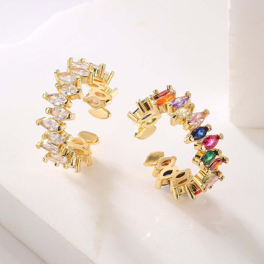 Anello Aperto Geometrico Minimalista da Donna Realizzato in Ottone con Placcatura in Oro Vero e Dettagli in Zirconia Micro-Pavé