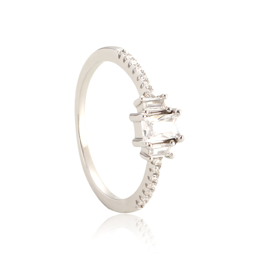 Luxury 925 Sterling Silver Square Geometric Ring with Cubic Zirconia Inlay for Women
