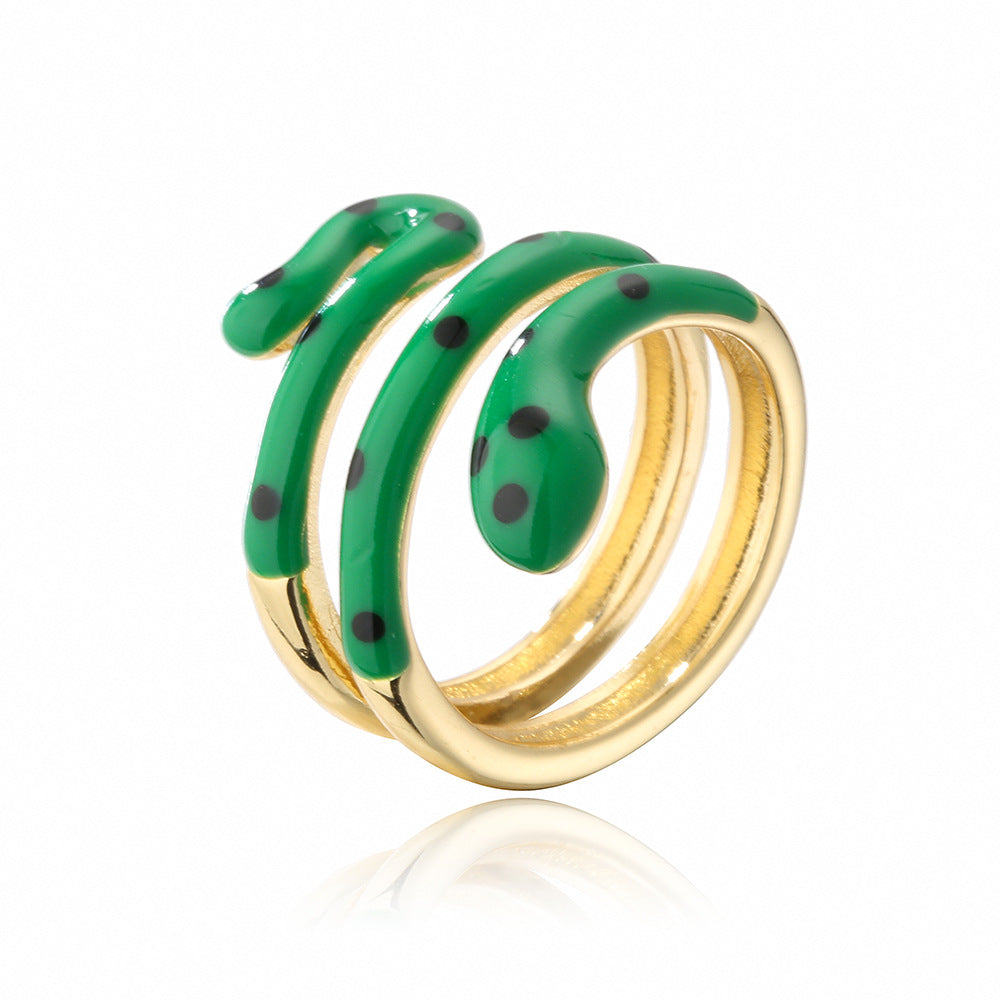 Anello geometrico da donna a forma di serpente, minimalista, in rame placcato oro 18K con smalto colorato