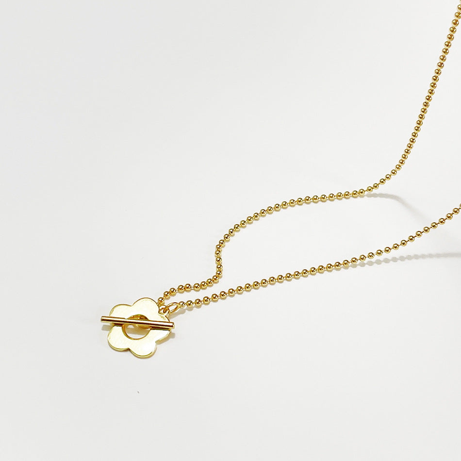 Sweet Minimalist 925 Sterling Silver Floral Round Bead Necklace