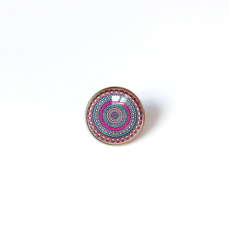 Broche floral vintage bohemio de mandala en latón con acabado chapado para mujeres y hombres