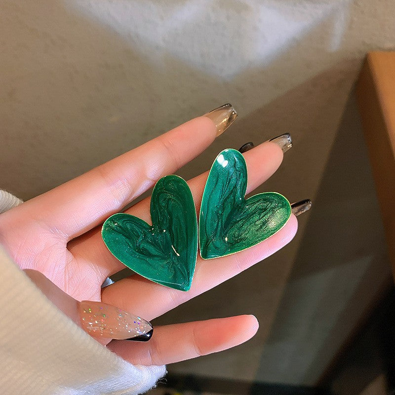 Chic Vintage Heart-Shaped Enamel Earrings with 925 Sterling Silver Posts for Women
