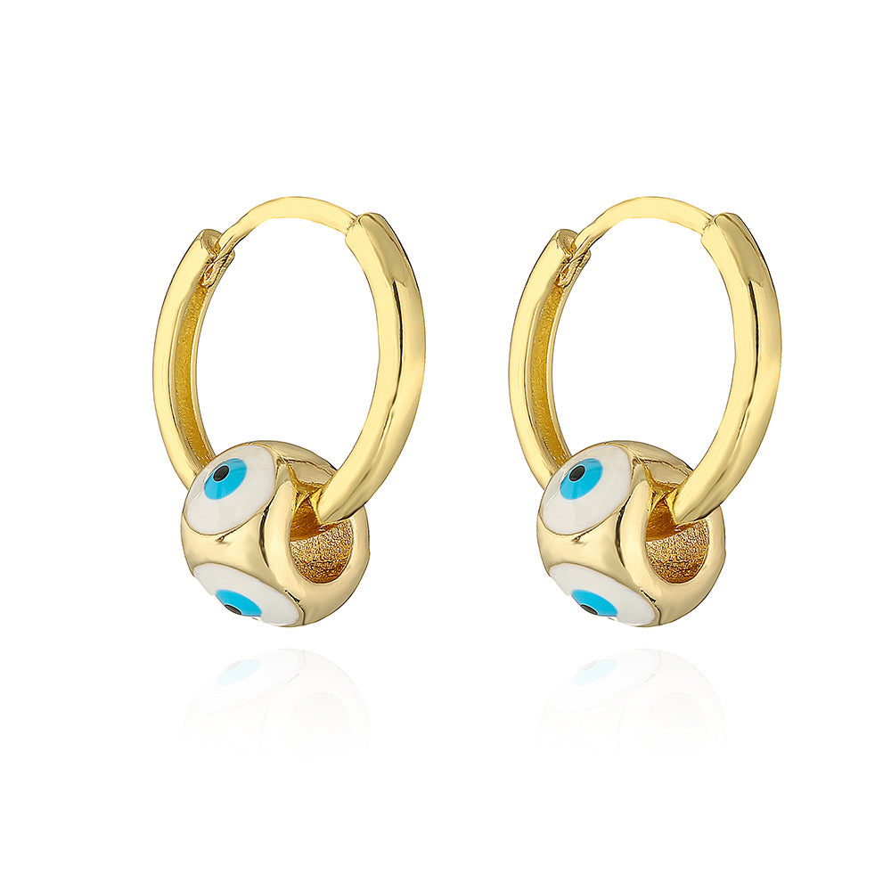 Vintage Evil Eye Geometric Earrings in Copper with Gold Plating and Enamel Finish for Women