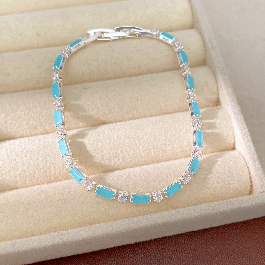 Minimalist Elegant Rectangle Geometric Brass Bracelet with Cubic Zirconia Inlay for Women