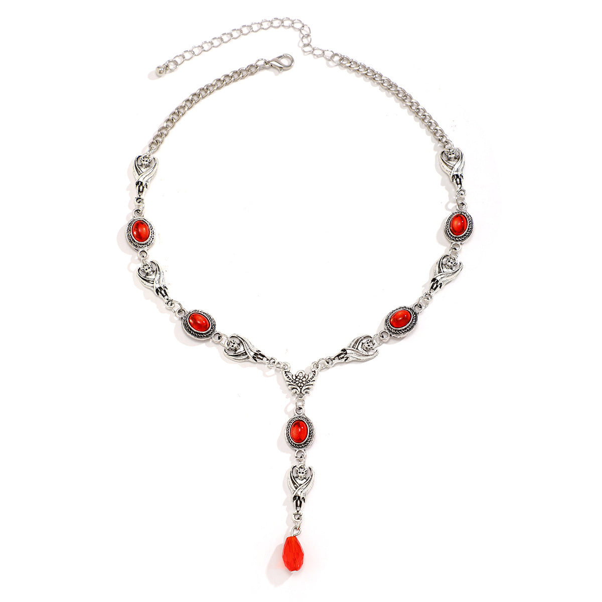 Sweet and Edgy Halloween Bat Pendant Necklace for Women with Rhinestone-Dripping Red Gemstone Design, Alloy Drop Shape Pendant on Handmade Chain