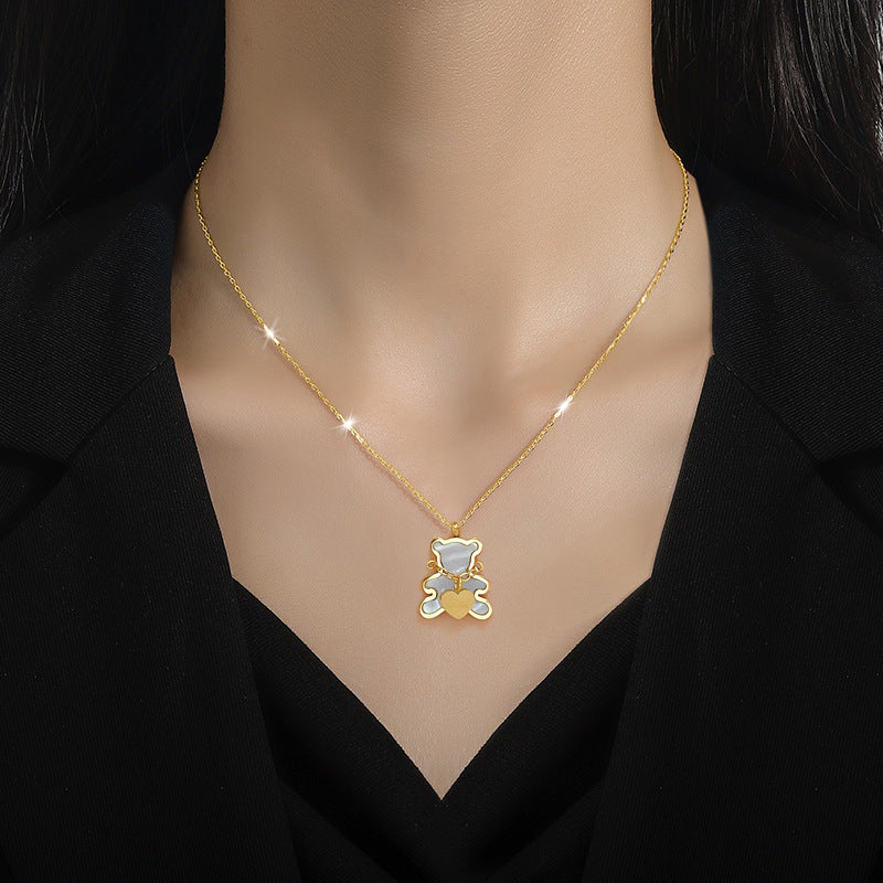 Minimalist Heart Bear Geometric Titanium Steel Plated Collar Necklace for Unisex