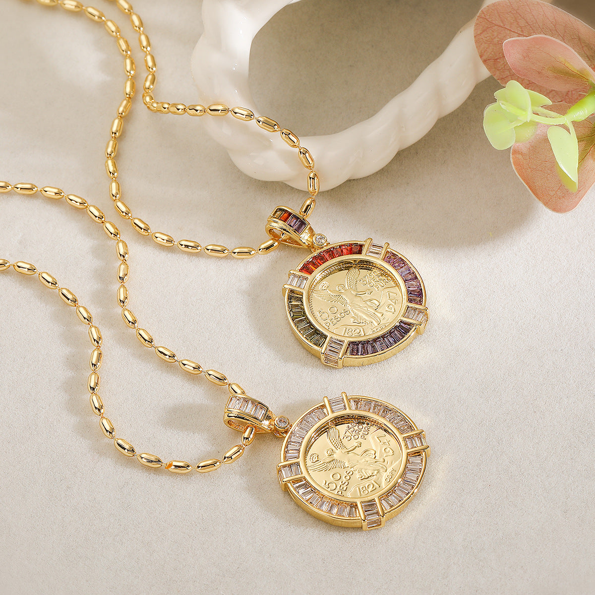 Minimalist Geometric Pendant Necklace for Women with Copper Base Plated in 18K Gold and Zircon Inlay