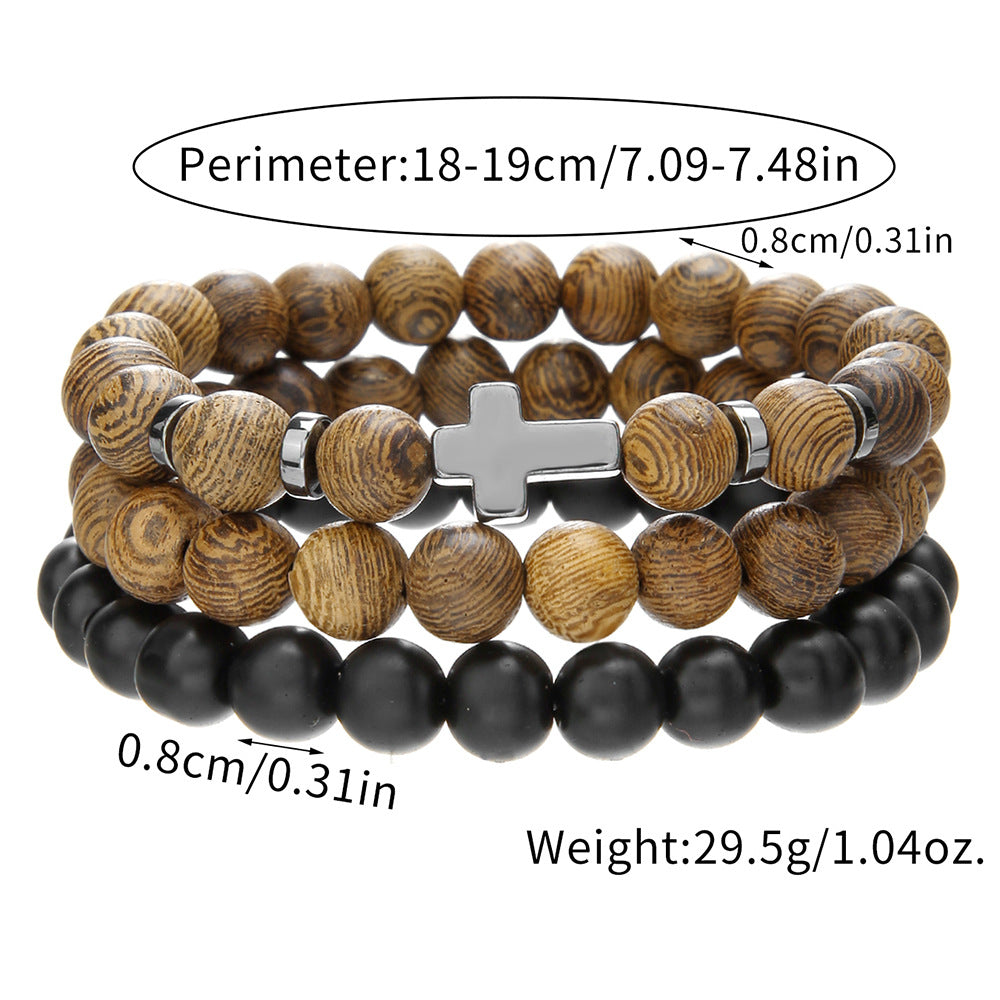 Matte Hematite Cross Wood Bead Stretch Bracelet