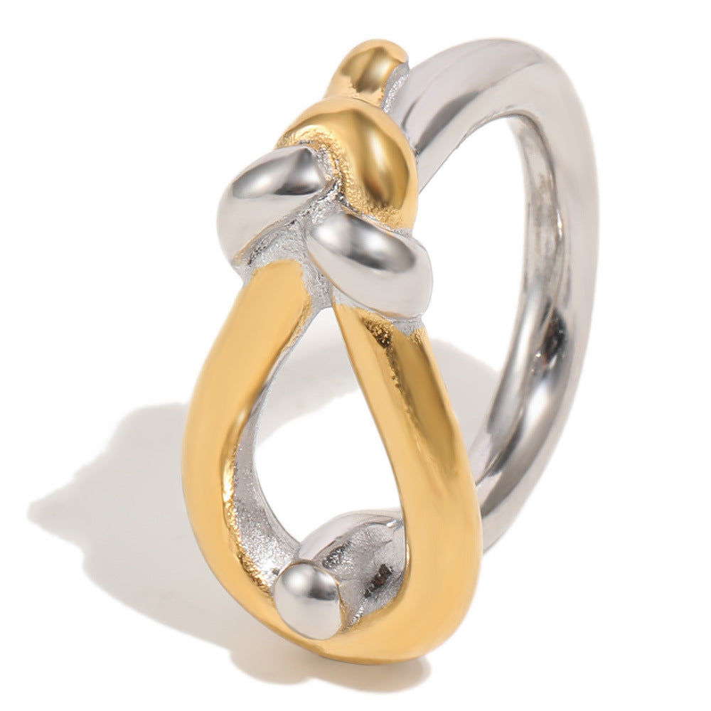 Minimalist Elegant Geometric Knot 18K Gold Plated Stainless Steel Ring for Women