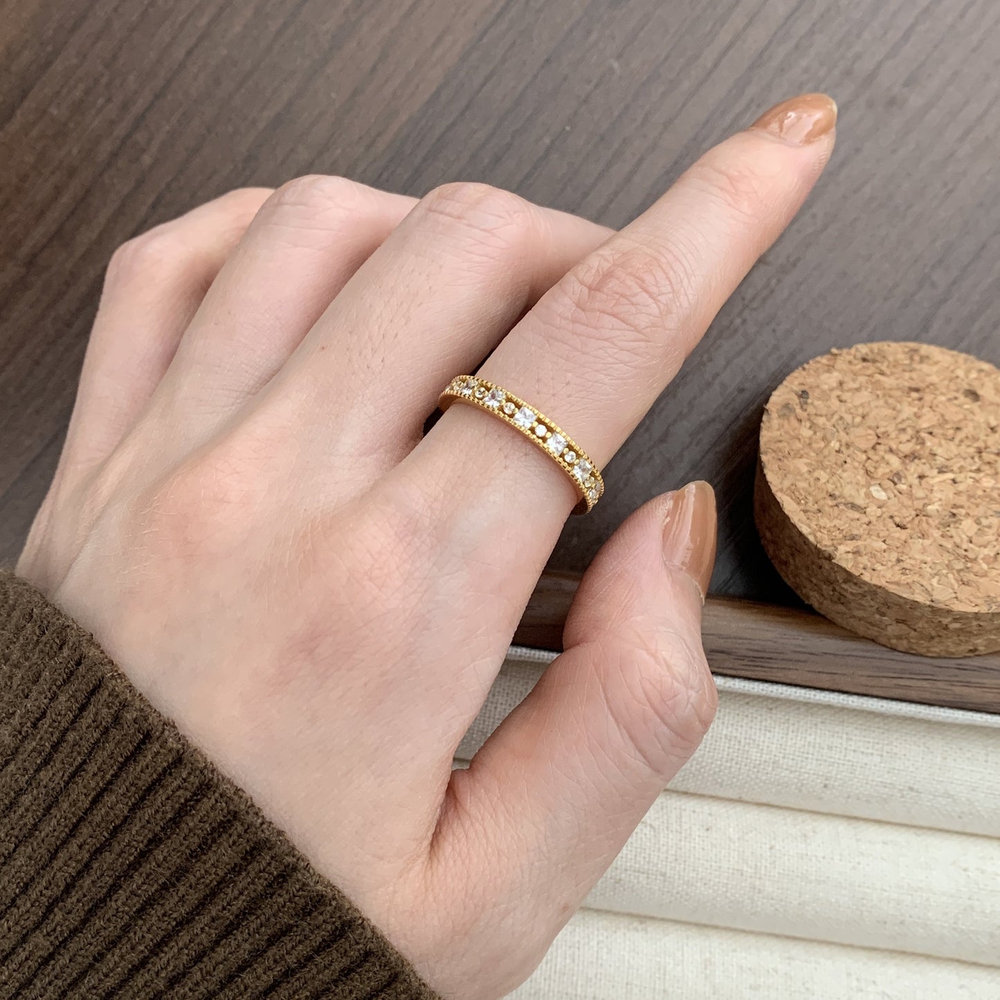Minimalist Sweet 925 Sterling Silver Geometric Polka Dot Plated Ring with Cubic Zirconia