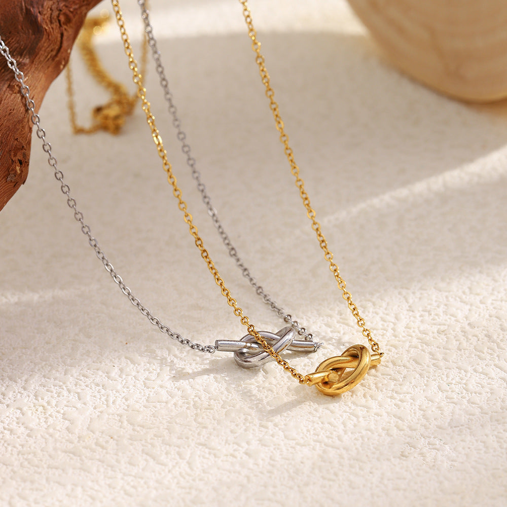 Collana da donna con pendente a nodo, placcato oro 18 carati, in acciaio inossidabile, con geometria minimalista