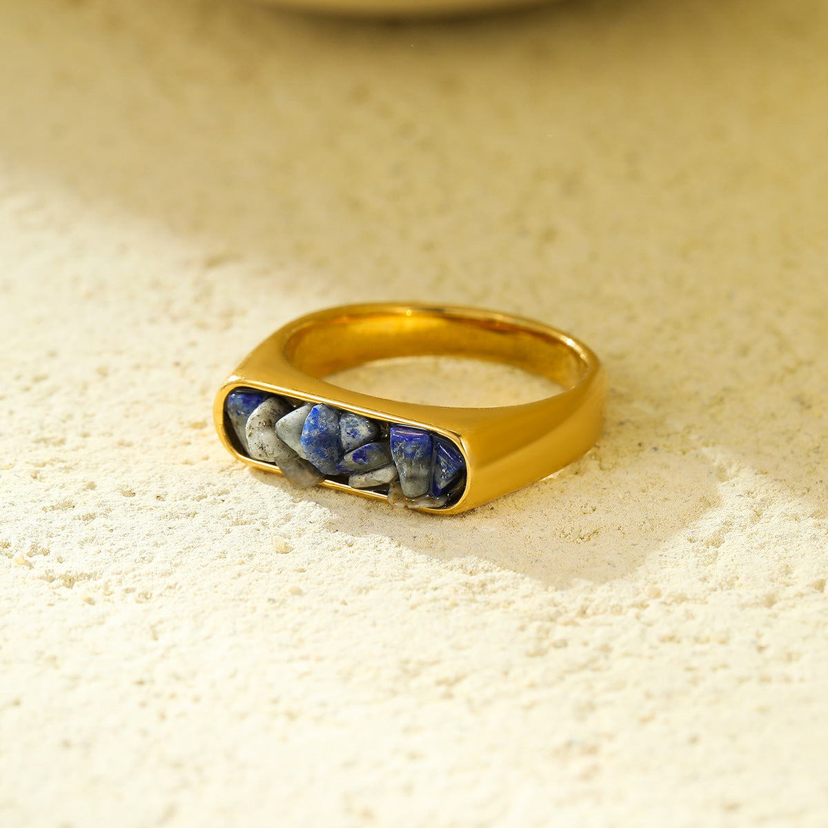 Minimalist French Vintage Style Stainless Steel Ring with Natural Stone Inlay for Women