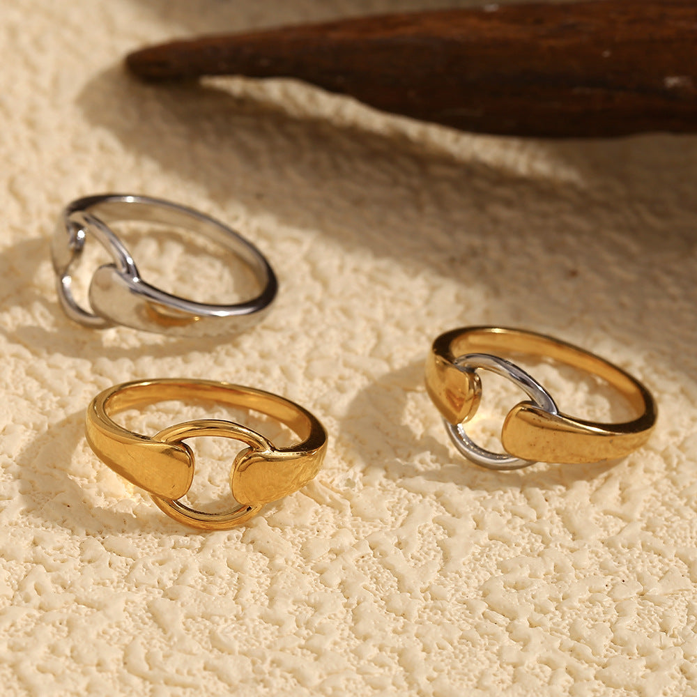 Anello da donna in acciaio inossidabile placcato oro 18 carati, design geometrico e minimalista