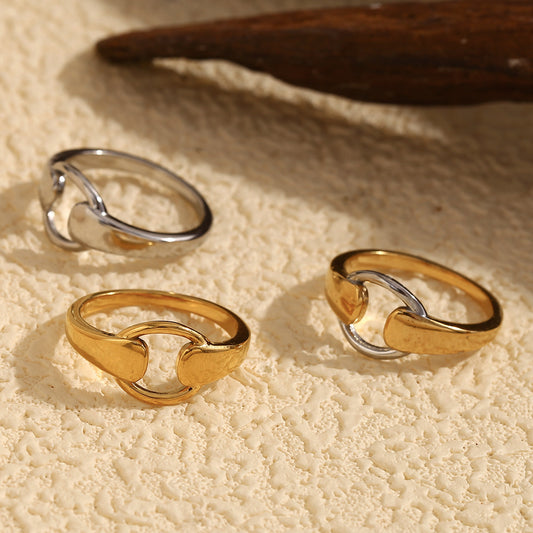 Anello da donna in acciaio inossidabile placcato oro 18 carati, design geometrico e minimalista