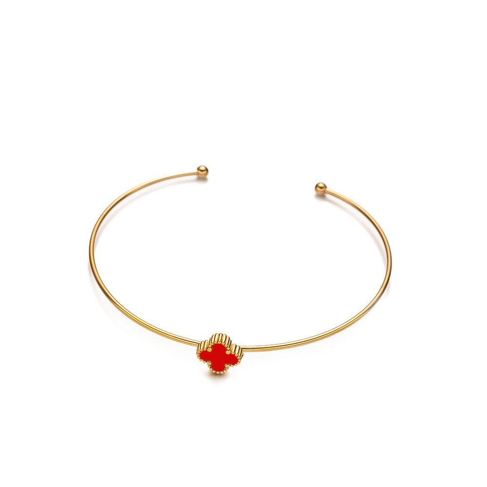 Elegant Four-Leaf Clover Titanium Steel Bracelet with Vacuum Plating for Hypoallergenic Wear