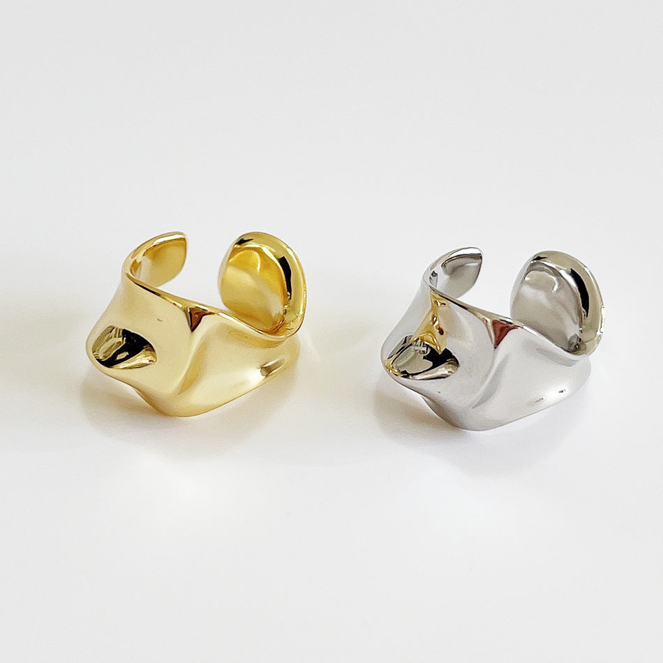 Minimalist 925 Sterling Silver Geometric Triangle Plated Ear Clip for Women with Textured Irregular Surface
