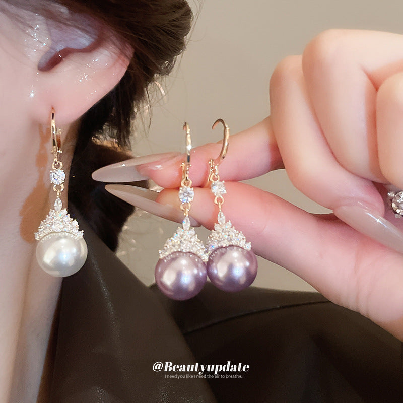 Set collana con pendente a perla rotonda minimalista placcato oro con orecchini abbinati a lobo da donna
