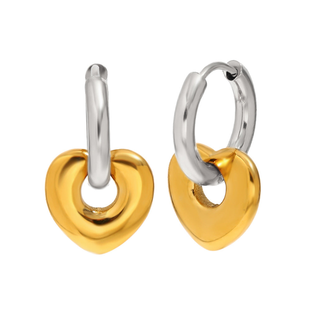 Elegantes pendientes de acero inoxidable con forma de corazón hueco y baño de oro de 18 quilates al vacío para mujer