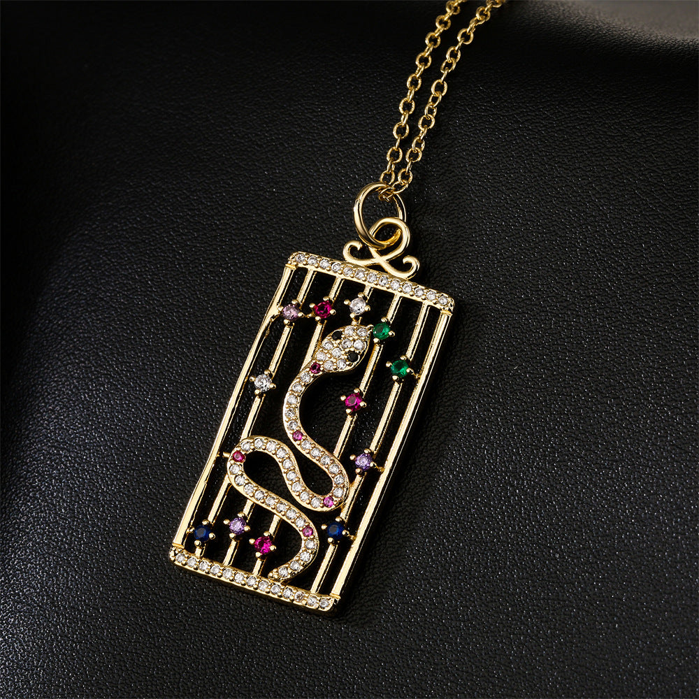 Minimalist Geometric Hollow Eye Crown Snake Necklace for Women in Copper with 18K Gold Plating and Zircon Inlay