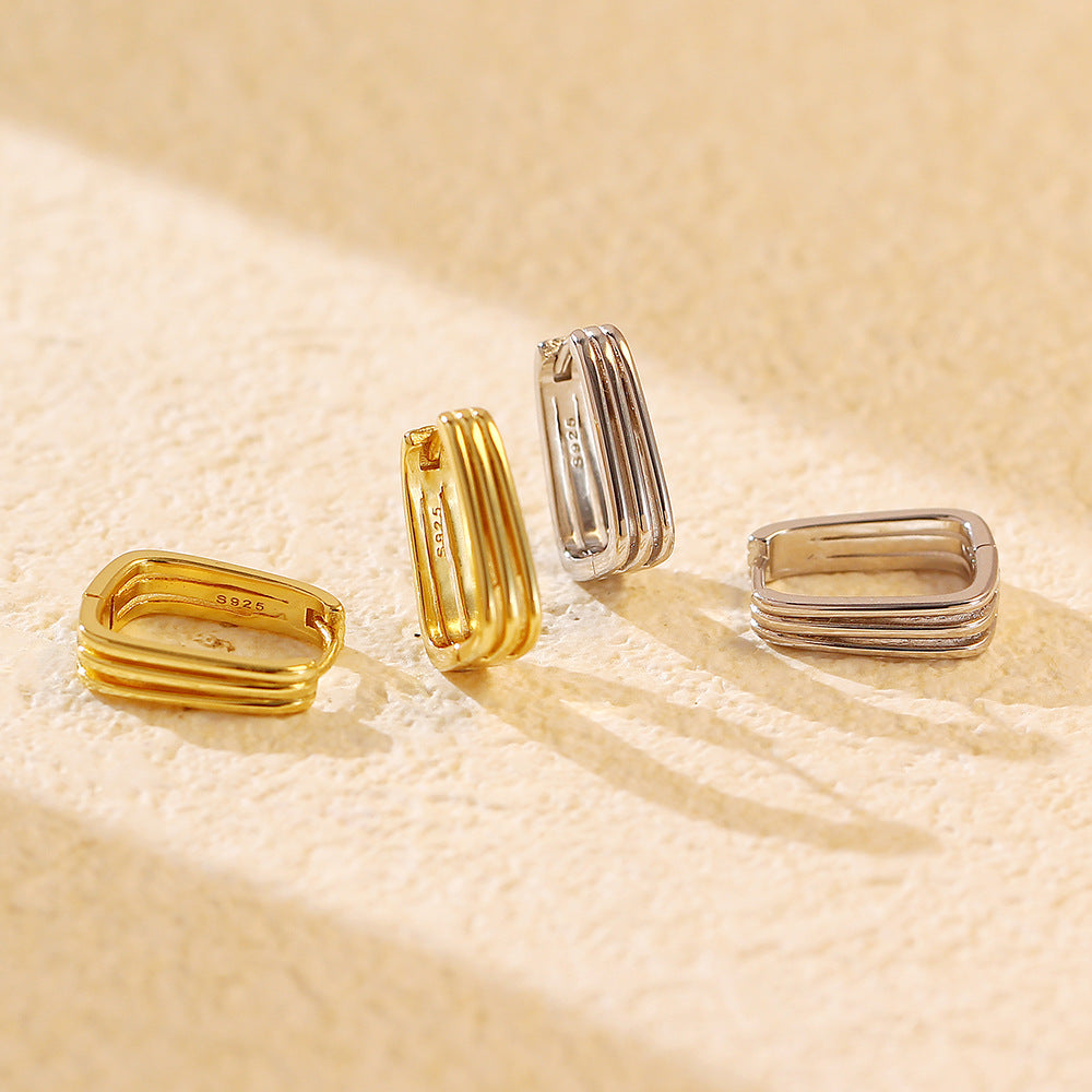 Pendientes de aro cuadrados minimalistas elegantes geométricos chapados en plata de ley 925