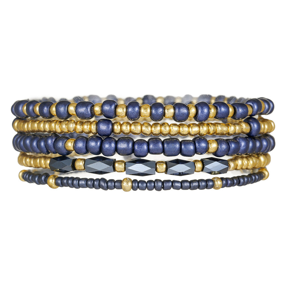 Bohemian Geometric Crystal Glass Beaded Bracelet Set Handmade Round Design for Women